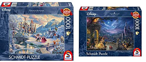 Schmidt Spiele 59671 Thomas Kinkade, Disney, Die Schöne und das Biest, Bunt & Puzzle 59484 - Thomas Kinkade, Disney Die Schöne und das Biest, Tanz im Mondlicht, 1.000 Teile Puzzle