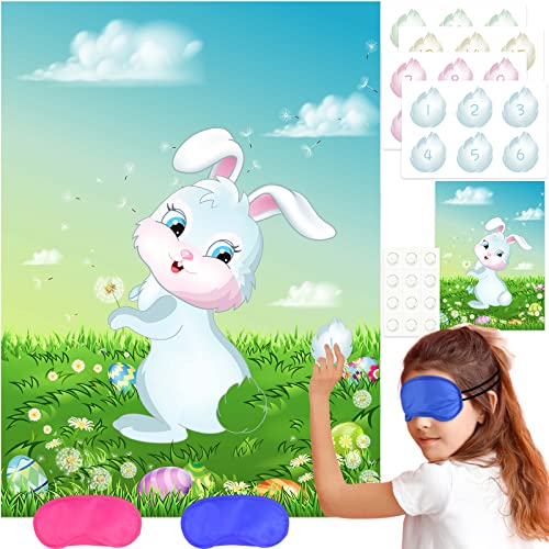 NEBURORA Stecken Sie den Schwanz an den Hasen mit 24 Hasenschwänzen, Pin The Tail on The Bunny Frohe Ostern-Partyspiel für Kinderparty-Dekorationszubehör