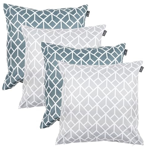 Bean Bag Bazaar Outdoor Cushions Filled, Geo Collection, Set of 4, Mix | Made in the UK, 43cm x 43cm, Durable Water-Resistant Fabric, Outdoor Cushions for Garden Furniture, Garden and Patio