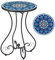 VONLUCE Round Side Table, Indoor and Outdoor Plant Stand, Small Coffee Table with 36cm Ceramic Tile Top for Patio Balcony, 53cm Tall Mosaic Garden Table, Living Room End Table or Bedside Table, Blue