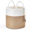Mkono Woven Storage Basket Decorative Rope Basket Wooden Bead Decoration for Blankets,Toys,Clothes,Shoes,Plant Organizer Bin with Handles Living Room Home Decor, 11 W x 11L,White and Yellow