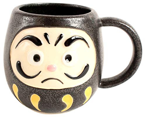 Minoribo Mino Ware CPM112 Tasse aus japanischer Keramik, in Daruma-Form, hergestellt in Japan, Mattschwarz