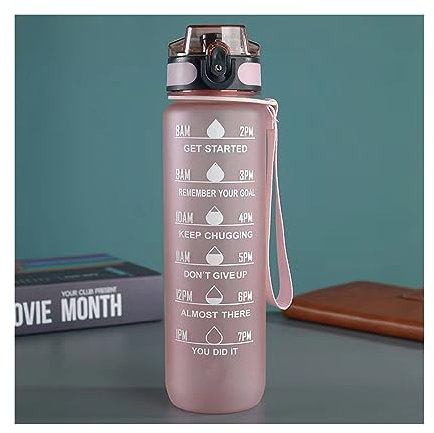 Omenluck 1 Litre Motivational Water Bottle with Time Markings Leak-proof BPA Free Drink Bottle with Fruit Strainer Sports Bottle for Boy Girls Fitness Outdoor Cycling Gym School Office