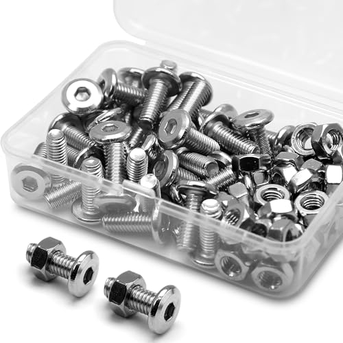 (40 Juegos) Juego de Tornillos y Tuercas Hexagonales M6 x 10 mm 304 Tornillos de Conector Para Muebles de Cabeza Plana de Acero Inoxidable