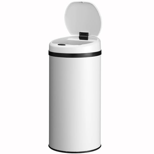 Juskys poubelle automatique avec capteur de 40 L - poubelle électrique, détecteur de mouvement, couvercle automatique, étanche, bague de serrage, cuisine - blanc