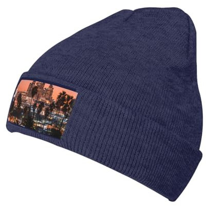 OPSREY Los Angeles Palm Trees Printed Warm Fleece Hat Neutral Strickmütze Winter Wollmütze Beanie, marineblau, 5-8