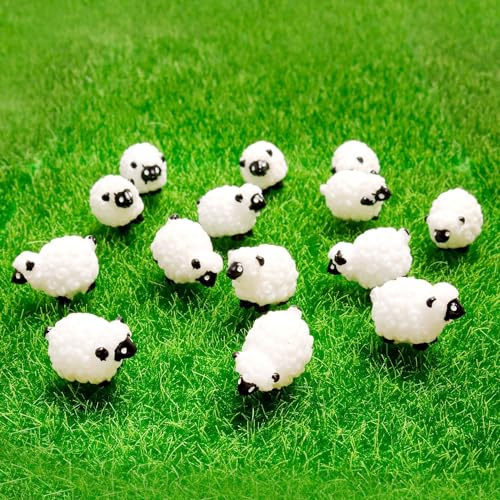 40 Stück Mini-Schaf-Figuren aus Kunstharz, niedlich, winzige Schafe, Spielzeug, Miniatur-Feengarten, Aquarium, Puppenhaus, Landschaftsdekoration, Mini-Gartenschaf, realistische Schaf-Figuren für