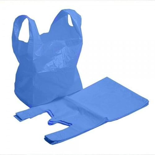 100 X Efforias Blue Carrier Bags 11 x 17 x 21 - Plastic Carrier Bags Heavy Duty Vest Carrier Bags