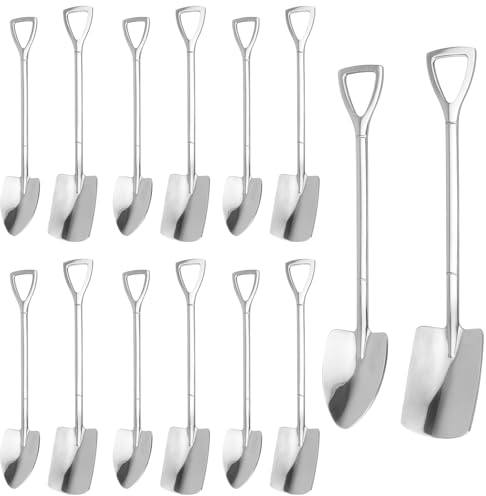MUNGHOK 14 Stück Edelstahl Spatenlöffel, 15,2 cm Lang Spatenlöffel Dessertlöffel, Schaufelförmiger Kaffeelöffel Espressolöffel Edelstahl Eislöffel Rührlöffel für Party Küche Zuhaus