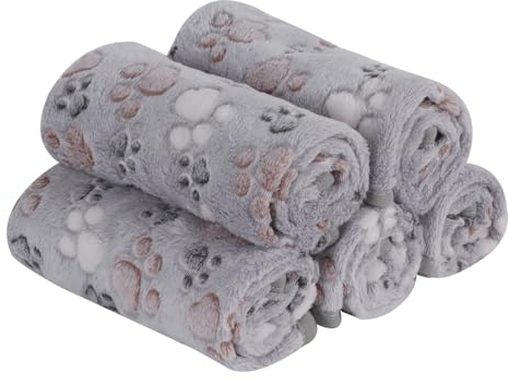 PET SPPTIES Hundedecke Kuscheldecke Hund Weiche Decken Waschbare Decke für Kleiner Grosse Hund Katze Fleecedecke, 5 Stück Hunde Decken PS016 (60x40 cm, 5 PCS Grey Paw 2)