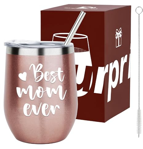 DONGSHANGIFT Best Mom Ever Tumbler - Travel Mug for Mother's Day, Christmas, Birthday - Gifts for Mom from Daughter Son - 12oz Stainless Steel With Lid, Straw and Gift Box
