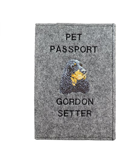 Art-Dog Hundepasshülle - Handgefertigte Filzhülle mit gesticktem Muster - Tierärztliche Reisepasshülle für Hunde - 17x12,5cm - Gordon Setter