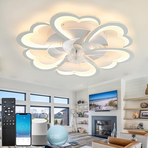 Fachae Alexa Deckenlampe Mit Ventilator Leise Mit Fernbedienung,Intelligente Deckenleuchte Mit Ventilator Kompatibel Mit Google Assistent,Reversibel,6-Gang,Dimmbar,Weiß,APP +Sprachassistent