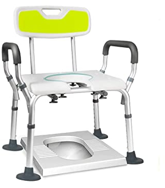 Klappbarer, leichter Toilettenstuhl, zusammenklappbarer Nachttisch-Toilettenstuhl, rutschfester Toilettenstuhl mit tragbarem Rahmen und Rückenlehne, höhenverstellbarer Duschstuhl aus Aluminiumlegieru