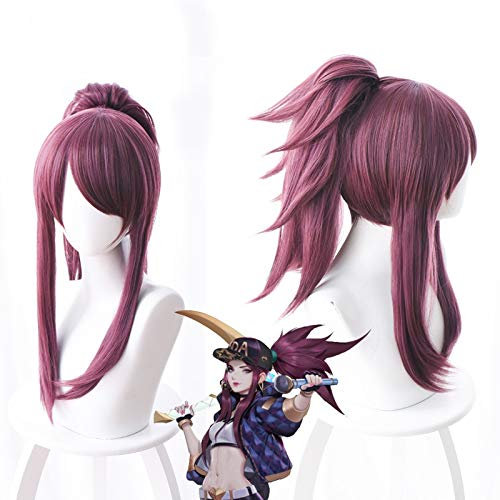 Peluca de Cosplay LOL Nueva Piel K/DA Pelucas Akali Cosplay Peluca Juego LOL KDA Mixed Lila Pelo Artificial Resistente al Calor Anime Disfraz Peluca Perucas