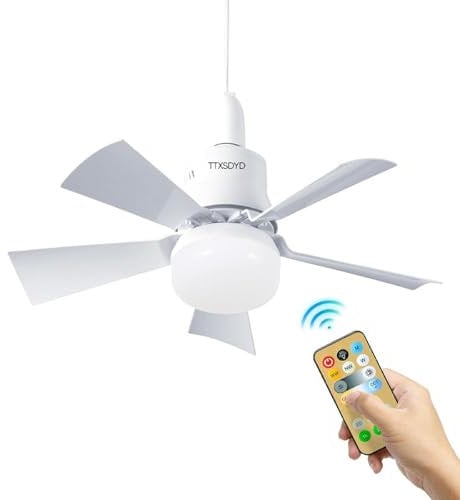 TTXSDYD Ceiling Fans with Lights and Remote Control, E27 Ceiling Lights with Fan RC Timing, 3 Speeds 3 Colors (3000-6500K) LED Ceiling Light for Bedroom,Living Room Kitchen, Living Room (White)