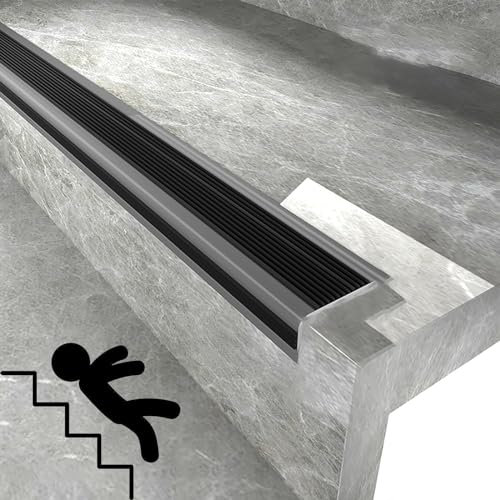 Type L Antiderapant Nez De Marche，PVC Autoadhésif Antidérapan Nez De Marche Profilé D'escalier，Facile à installer et durable，Protégez votre famille et vos amis，Convient aux marches d'escalier(Nero,3m)