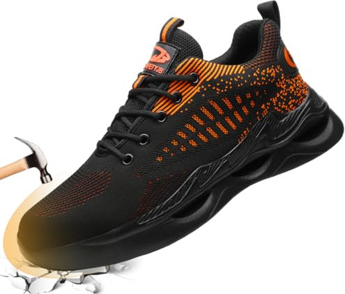 Zapatos de Seguridad para Hombre Comodos Zapatos de Trabajo Mujer con Punta de Acero Zapatillas Seguridad Unisex Zapatillas Trabajo Botas de Seguridad Verano Transpirables Negro Amarillo 36