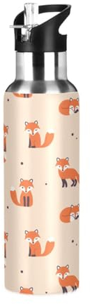 Bouteille d'eau avec paille étanche - Motif à pois de renard - Bouteille isotherme pour filles et garçons - 600 ml