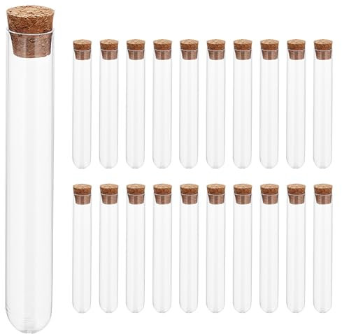 CHUENHEI 120 Stück 14ml Reagenzglas mit Korken, 16 x 100mm Reagenzgläser Kunststoff Transparent, Reagenzgläser für Blumen Craft DIY Candy Spices