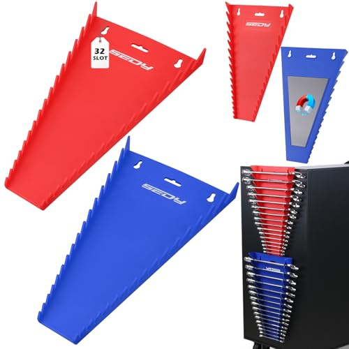 Lot de 2 organiseurs de clés magnétiques, 32 emplacements de qualité supérieure pour boîtes à outils, rangement de tiroirs, SAE (1/4 - 1-1/16) et métrique (6 mm à 24 mm)