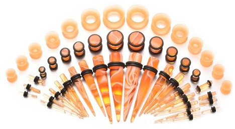 vogem 50Pcs Ear Stretching Kit Marble Pattern Acrylic Ear Taper Kit and Silicone Tunnel Ear Expander Set 14G-00G/1.6mm-12mm Body Piercing Jewelry