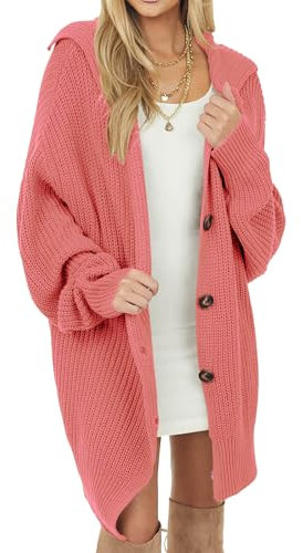 crazy bean Cardigan pour Femme Gilet Femme Long Cardigan sans Boutons Manche Longue Tricoté Cardigans en Maille avec Poches Ouverte Devant Gilet Automne Hiver