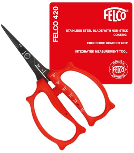 FELCO 420 Präzisionsschere für Blumen und Pflanzen – Edelstahlklingen mit Antihaftbeschichtung, ergonomische Griffe, 150 mm Länge, feiner und sauberer Schnitt