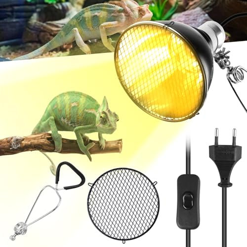 Reptilien Wärmelampe mit Lampenschirm, E27 Lampe Wärmelampe Schildkröten, 360°Schwenkklemme Ohne Glühbirne Reptilien Aluminium Reflektorlampe, Terrarium Dome Lampenfassung ( Schwarz, EU-Stecker )