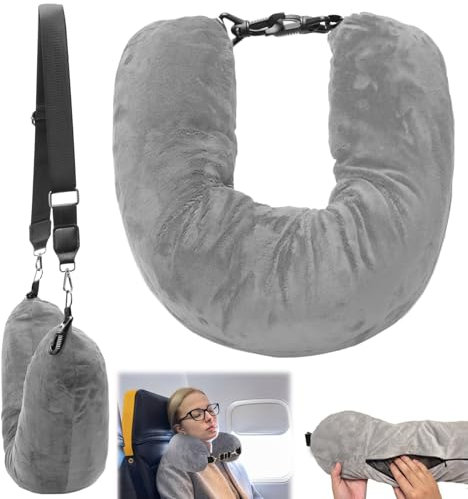 Stuffable Neck Pillow for Travel,Travel Neck Pillow Storage Bag,Multifunctional Stuffable Travel Pillow with Adjustable Straps,Soft Neck Pillow,Fillable for Extra Luggage,Travel Essentials(Grey)