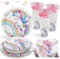 Heboland Unicorn Birthday Decorations Tableware Set for 25 Guests, Unicorn Party Decorations 100Pcs Girls Party Plates Cups and Napkins for Baby Shower Girls Birthday Decor