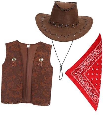 Toyvian 1 Satz Cowboy-outfit Für Kinder Cowboyweste Halloween-cowboy-kostüm Cowboy-rollenspiel-kostüm Cowboyhut Für Kinder Cowboykostüm Für Jungen Braune Weste Kinderkostüm Stoff 33cm/15Inch
