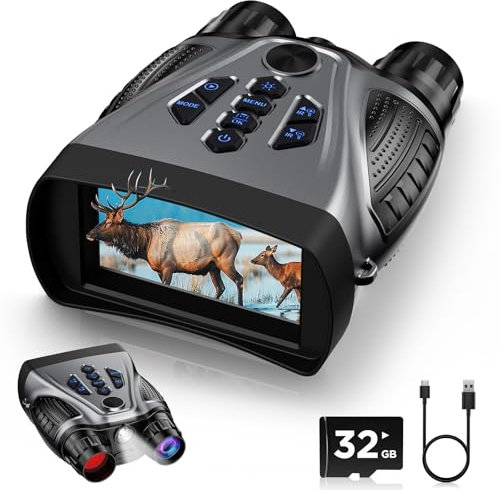 BUSHBINOC Gafas de visión nocturna, prismáticos de visión nocturna 4K, prismáticos de pantalla HD de 4 pulgadas, visión nocturna digital 10X para adultos, infrarrojos de 9 engranajes, batería de 4000