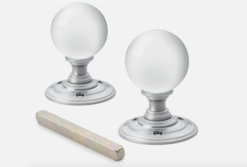 AB Hardware 8 Pairs x Clear Satin Chrome Glass Ball Mortice Door Knobs Pair Set 55mm