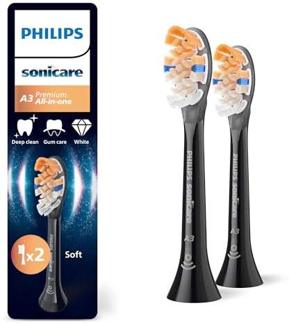 Philips Sonicare A3 Premium All-in-One, Original Ersatzbürstenköpfe, Schwarz, 2er-Pack, HX9092/88