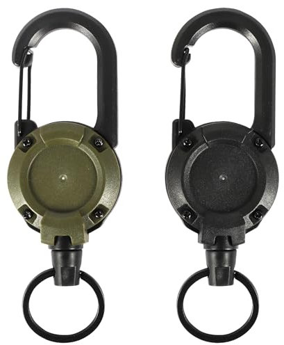 2 Pezzi Portachiavi Retrattile, Portachiavi Allungabile, Clip a Bobina Moschettone Clips filo Acciaio Moschettone Clip con Cavo Acciaio da 60cm per Ufficio & All’aperto (BlackGreen)