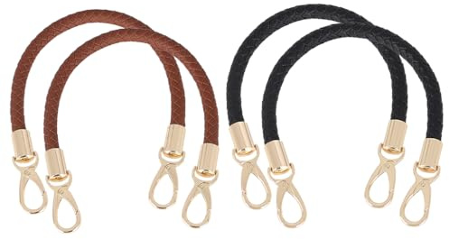Anlising 4 Stück Taschengriffe Leder Henkel, 40CM Taschengriffe mit Kleinem, Taschenhenkel Leder, Henkel für Tasche mit Karabinerhaken, für Handtasche, Umhängetaschen (Braun, Schwarz)