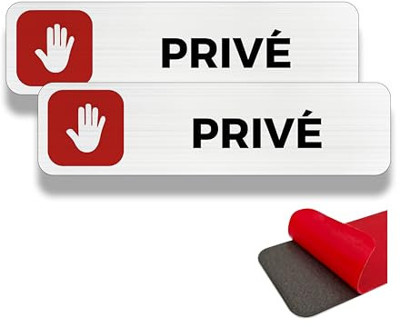 FloraVigo Panneau de maison privée, 2 propriétés privées, 19×5 cm, intérieur/extérieur, panneau en aluminium, panneau d'avertissement, avec autocollant (PRIVÉ)