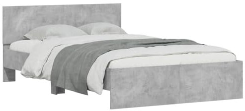 vidaXL Bettgestell mit Kopfteil LED-Beleuchtung Betongrau 140x190 cm