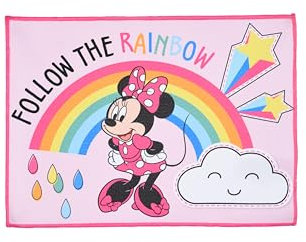 Disney Minnie, Asciugamano per Bambina, Rosa con Motivo Arcobaleno, 40x30 cm