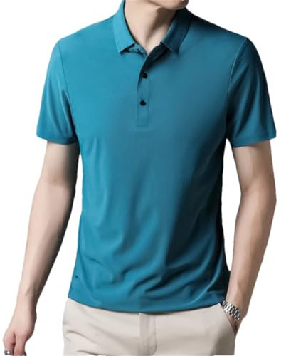 Alloaone Men’S Breathable Stretch Short Sleeve Polo Shirt Regular Fit Knit Solid Color Casual Daily T-Shirt