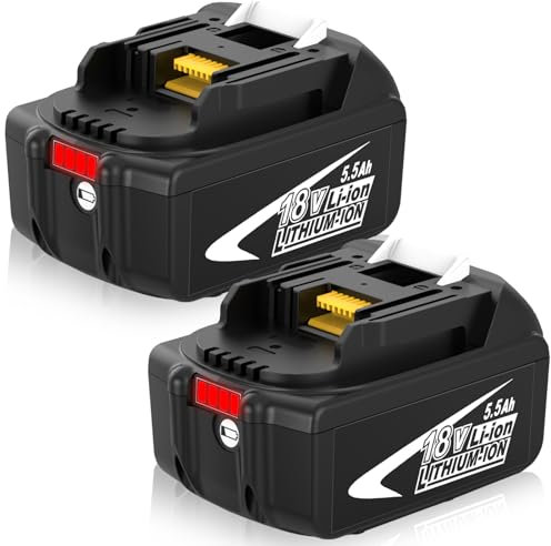 【2pièces 】 5.5Ah BL1860B Remplacement pour Makita Batterie 18v BL1850B BL1850 BL1860 BL1840B BL1840 BL1830B 194205-3 avec Indicateur LED(Noir Blanc)