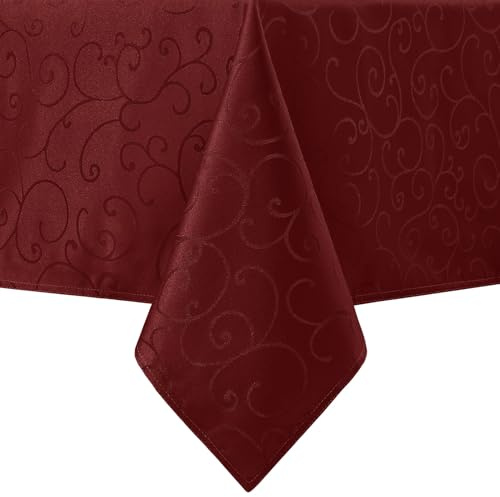 Romanstile Red Jacquard Christmas Table Cloth 140x200 cm, Rectangle, Wipe Clean, Water-Repellent 210GSM, Stain Resistant, Tablecloth for Xmas, New Year, Wedding, Dining, Refined Look