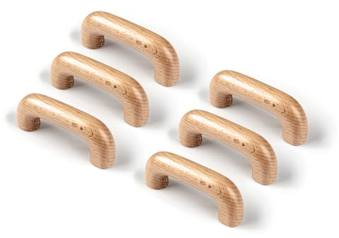 KOVNISE Schrankgriffe aus Massivholz, Buche, originelle Holzfarbe, einfacher Stil für Schrank, Tür, Schublade, Kommode, Schublade, Schrank, Holz, Türgriff (6, 64MM)