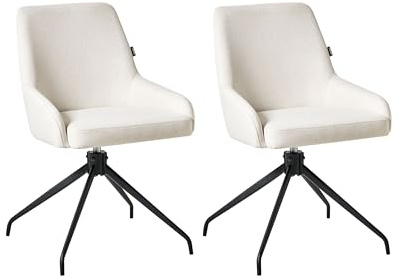 Beliani Set of 2 Swivel Base Dining Chairs Rotating with Armrests Off White Jenner