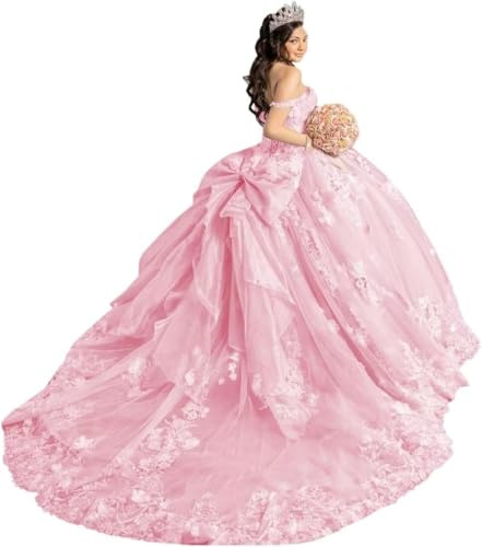 Yifanier Abiti da Quinceanera con Spalline Sottili e Fiocco Abiti da Quinceanera con Fiori 3D MT040