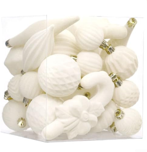 Beflocktes Weihnachtskugel-Dekorationsset, 28 beflockte Weihnachtskugeln, 28 Weihnachtsbaumschmuck für Schalen, Vasen und Urlaubsdisplays (beige)