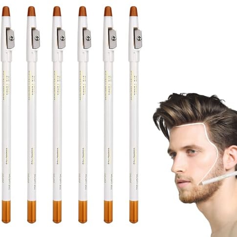 6 PCS White Barber Pencil,Professional Barber Pencil,Beard Pencil Filler for Men with Built-in Sharpener,Barber Pencils for Beard Shape Accessories