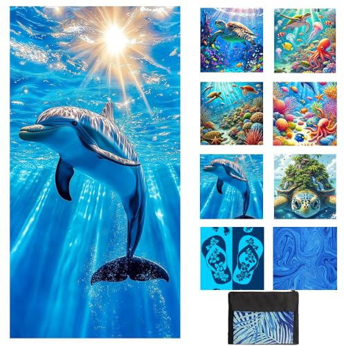 Strandtuch Mikrofaser Beach Towel Badetuch Sandfrei XXL Schnelltrocknend Strandhandtuch Damen Groß Strandtücher Sommer Strandlaken Delfine Strand Zubehör Must Haves Geschenke für Damen 180*80