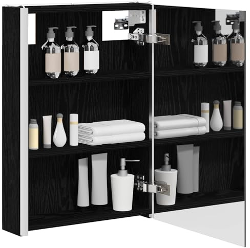 vidaXL Badezimmerspiegelschrank Schwarz Eichen-Optik, Stylischer Badezimmeroberfläche, Wandspiegel, cooles Stauraum, moderne Vanity, anpassbare Beleuchtung, Platz sparen